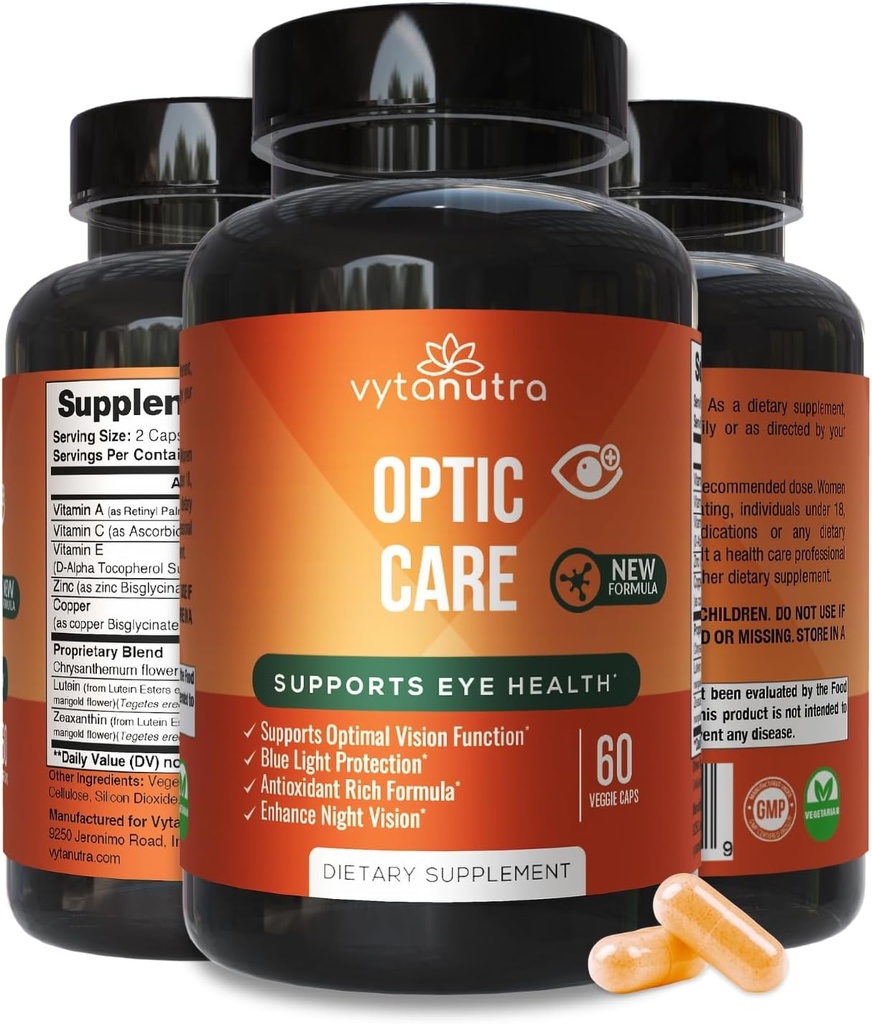 Optic Care Eye Vitamins – Lutein, Zeaxanthin, Vitamins A C E, Zinc, Copper, Chrysanthemum & Goji – Antioxidant Micronutrient Formula for Vision Support – 3 PK
