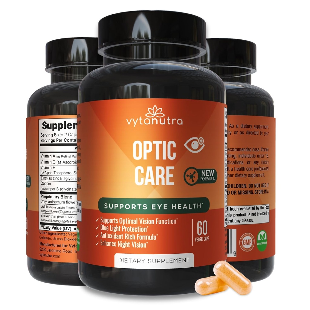 Optic Care Eye Vitamins – Lutein, Zeaxanthin, Vitamins A C E, Zinc, Copper, Chrysanthemum & Goji – Antioxidant Micronutrient Formula for Vision Support – 3 PK