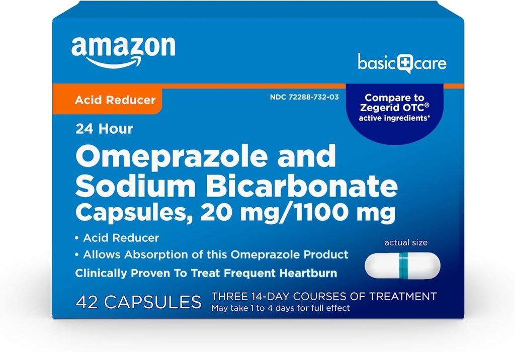 Καψάκια με Διττανθρακικό Νάτριο, 20 mg/1100 mg, 24-Hour Συχνές Φάρμακο Heartburn, χάπια μειωτήρα οξέος, 42 Count