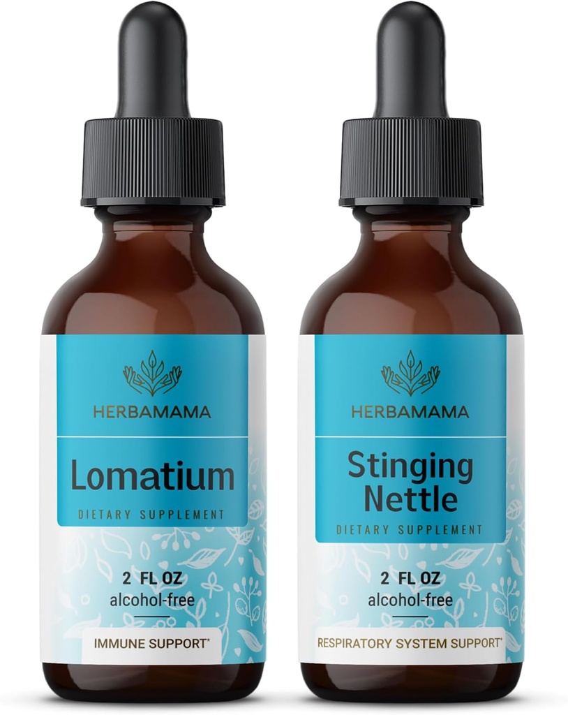 HERBAMA Herbal Liquid Drops Kit - Bundle of Lomatium Root Extract and Sting Nettle Tincture 2 fl oz - Vegan, μη-GMO, Ζάχαρη & Αλκοόλ-δωρεάν - 2 Pack
