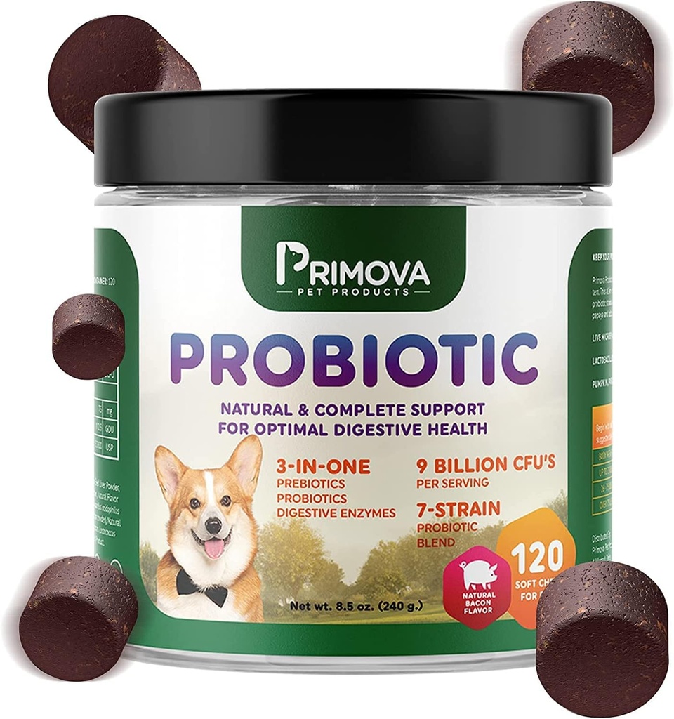 Probiotic Dog Chews for Dog Digestive Enzymes - Διάρροια σκύλου & Φυσική Αλλεργία Ανακούφιση - Προβιοτικά κουταβάκια - Αλλεργία σκύλου Chews - Συσκευασία των 120 μάσημα