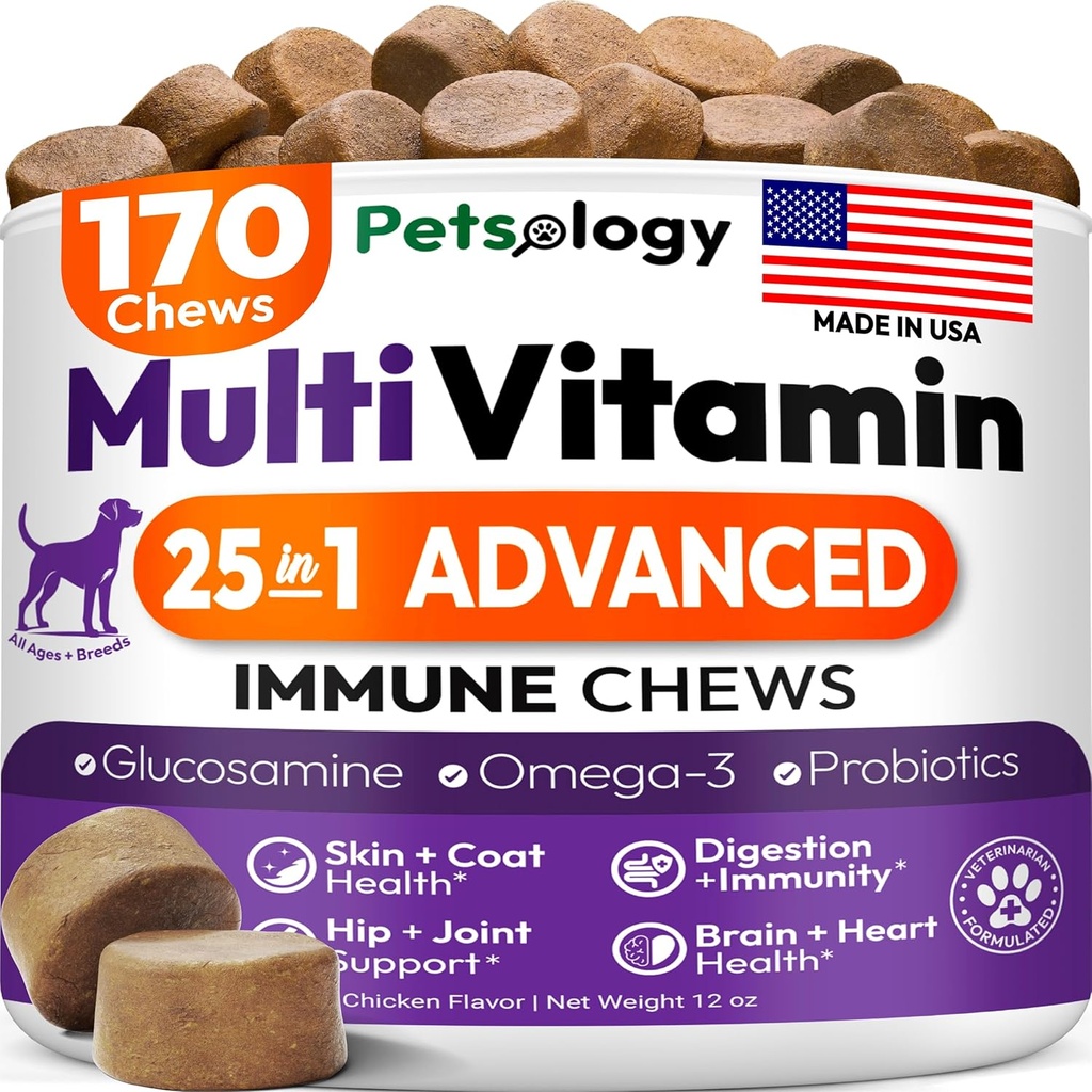 Dog Multivitamin Chewable - Dog Vitamins and Supplements with Glucosamine - 170 Chews - Hip & Joint, Pet Immune Support, Skin & Coat, Gut & Heart Health - Senior & Puppy Multivitamin Pet Supplement