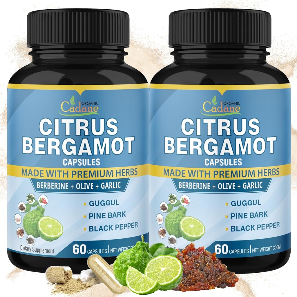 Cadane 2 συσκευασίες Citrus Bergamot Extract Κάψουλες με Βερβερίνη, Ελιά, Guggul, Σκόρδο, Pine Bark, Black Pepper 