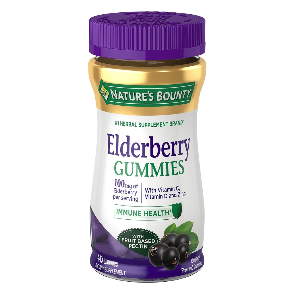 Οι Gummies Elderberry της φύσης, ανοσοποιητική υποστήριξη, περιέχει βιταμίνη Α, C, D, E και ψευδάργυρο, 40 Gummies