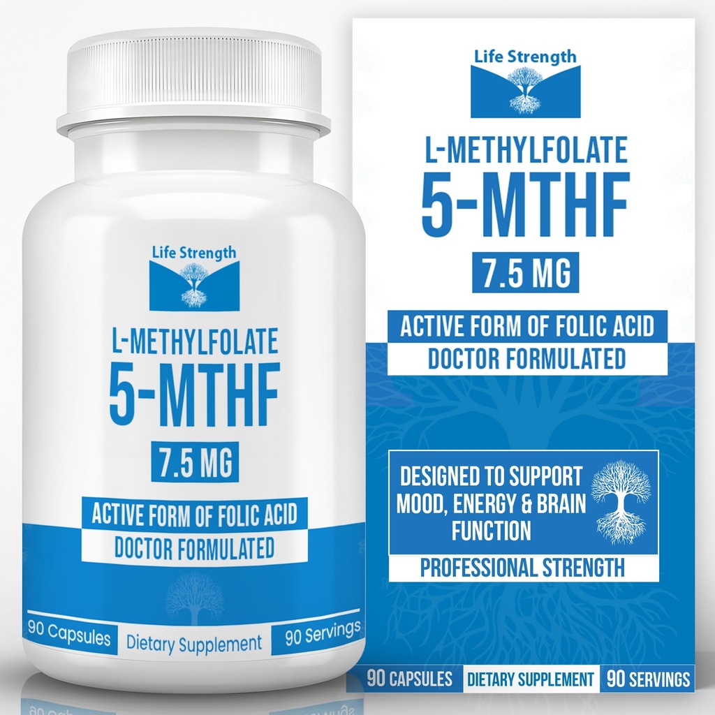 L-μεθυλοφολικό 7,5 MG, Βελτιστοποιημένο & Εξαιρετικά Βιοενεργό Φολικό Μεθύλιο, 5-MTHF συμπλήρωμα για την υποστήριξη της διάθεσης και του ανοσοποιητικού, φυσικό συμπλήρωμα διατροφής για την ενέργεια, μη-ΓΤΟ & χωρίς γλουτένη, 90 κάψουλες