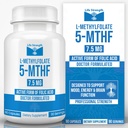 L-μεθυλοφολικό 7,5 MG, Βελτιστοποιημένο & Εξαιρετικά Βιοενεργό Φολικό Μεθύλιο, 5-MTHF συμπλήρωμα για την υποστήριξη της διάθεσης και του ανοσοποιητικού, φυσικό συμπλήρωμα διατροφής για την ενέργεια, μη-ΓΤΟ & χωρίς γλουτένη, 90 κάψουλες