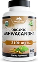 NaturaLife Labs Organic Ashwagandha 2100 mg per Serving – Root Powder & Extract – 100 Capsules – Vegan, Non-GMO, Gluten-Free