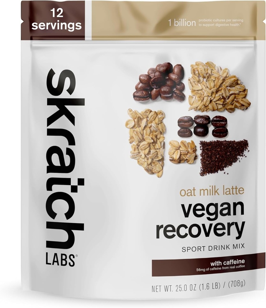 Skratch Labs Recovery Drink Mix - Λάτε γάλακτος βρώμης - Post Workout Powder - Πλήρης πρωτεΐνη φυτών και προβιοτικά - 56mg καφεΐνη από καφέ - 12 Σερβιέτες - Χωρίς γλουτένη, Kosher, μη ΓΤΟ
