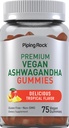 Piping Rock Ashwagandha Gummies Supplement | 75 Count | for Women and Men | Tropical Flavor | Vegan Formula | Non-GMO, Gluten Free