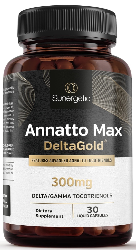 Συμπλήρωμα τοκοτριενόλης Sunergetic Premium Annatto – με DeltaGold – Τοκοτριενόλες Βιταμίνη Ε 300 mg – Υποστηρίζει το ήπαρ, το ανοσοποιητικό και την καρδιά - Delta + Gamma Tocotrienols (30 Υγρά Καψάκια)