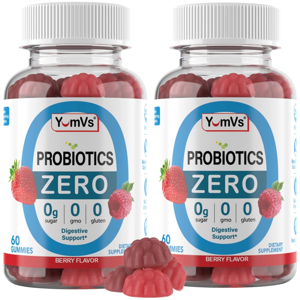 YUM-V'S Sugar Free Probiotic Gummies - Probiotics for Men & Women to Help Support Digestive Function – Adults & Kids Probiotic with 5 Billion CFU Bacillus Coagulans – Vegan & Gluten-Free (Pack of 2)