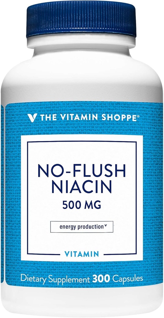 The Vitamin Shoppe No Flush Niacin 500MG, Supports Cholesterol Levels Already Within The Normal Range, Supports Metabolism & Energy Production, Once Daily (300 Capsules)