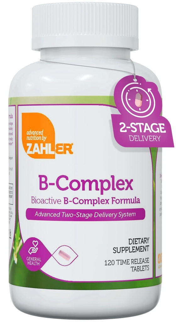 Zahler B-Complex Vitamins for Women & Men - Vitamin B Complex - B Vitamins Complex with B1 B2 B3 B5 B6 B7 B9 B12 - Advanced 2-Stage Delivery System - Gluten Free Kosher Non-GMO VIT B (120 Tablets)