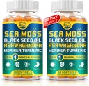 Ζωντανά Βιολογικά Moss Moss Softgels της φύσης με Μαύρο Έλαιο Σπέρματος, Ashwagandha, Bladderwrack, Ginger, Burdock Root, Manuka Honey, Κανέλα για το ανοσοποιητικό σύστημα, δέρμα, ενέργεια, 90 Softgels, 2 Pack