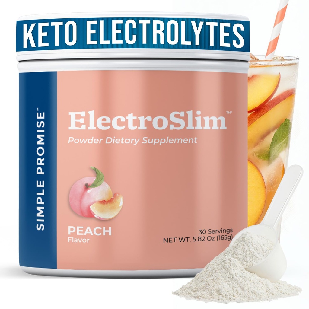 Απλή Υπόσχεση ElectroSlim - Χωρίς ζάχαρη Keto Ηλεκτρολυτές σκόνης - Χωρίς Σούγκαρ Φόρμουλα για την καθημερινή ενεργειακή υποστήριξη και ενυδάτωση, Χαμηλό Νάτριο Βιολογικό Ηλεκτρόλυτα σκόνη, 30 Σερβιέτες, Ροδάκινο Γεύση