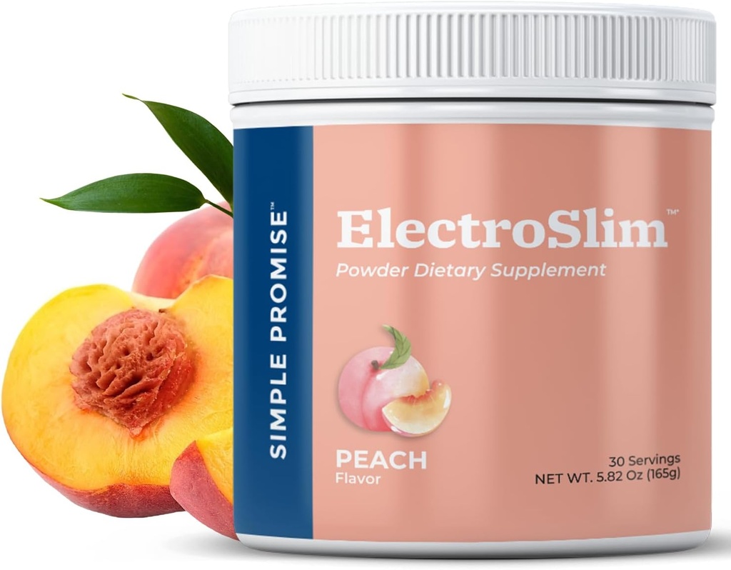 Simple Promise ElectroSlim - Sugar-Free Keto Electrolytes Powder - No Sugar Formula for Daily Energy Support and Hydration, Low Sodium Organic Electrolytes Powder, 30 Servings, Peach Flavor