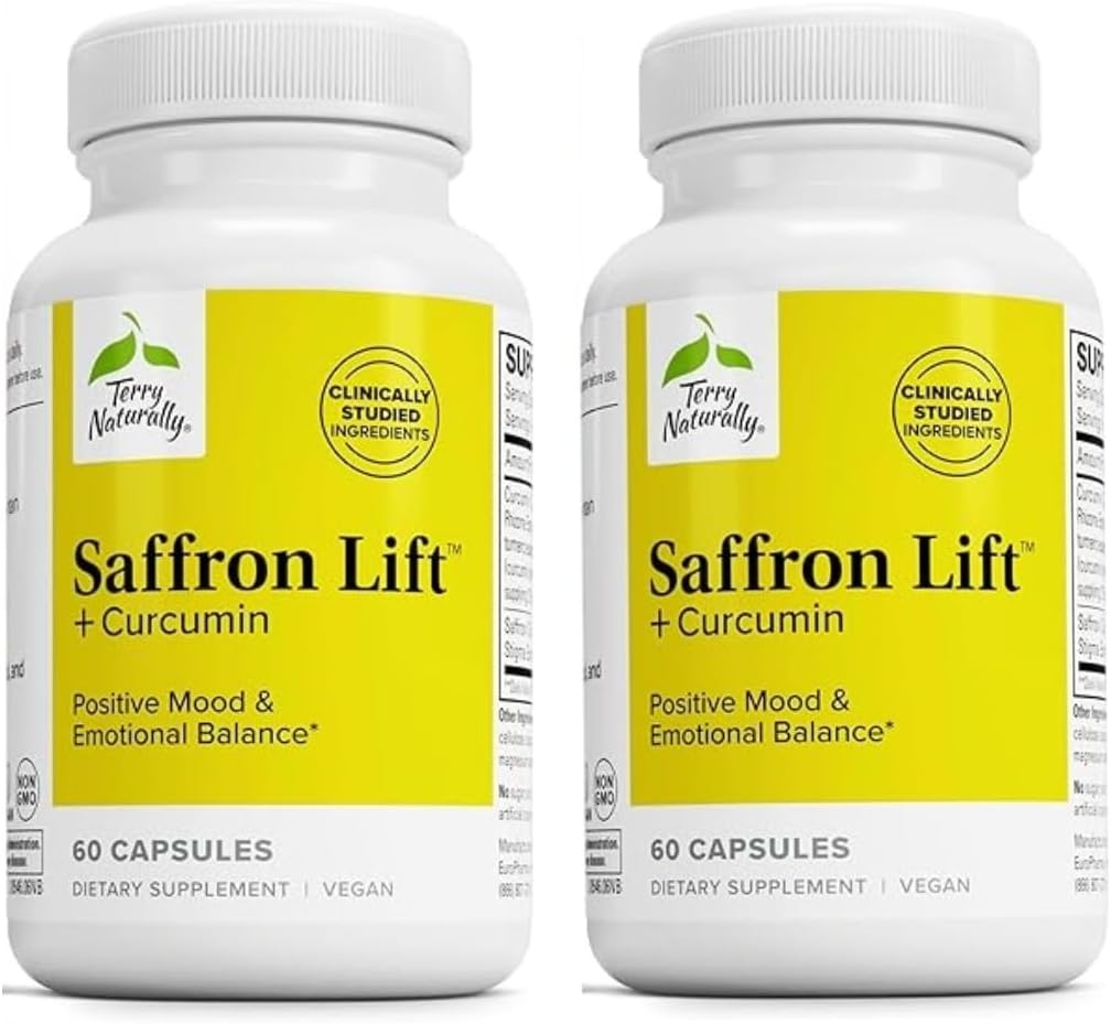 Terry Φυσικά Saffron Lift + Κουρκουμίνη - συμπλήρωμα βοτάνων με κουρκουμίνη - Κάψουλες μη GMO Saffron & Brain Curcumin - Συμπληρώματα στήριξης συγκέντρωσης & χαλάρωσης - 60 κάψουλες (πακέτο των 2)