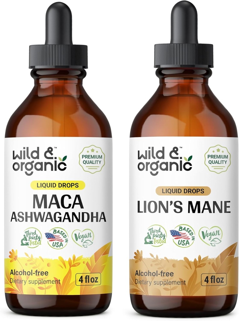 Άγρια & οργανικά Μάκα Ashwagandha Βάμμα 4 fl oz & Μάνε Λάιον Βάμμα 4 fl oz