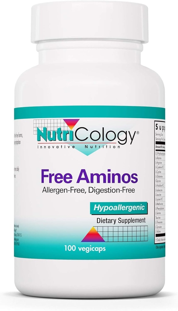 Nutricology Free Aminos Supplement - Essential Amino Acids Complex, Lean Myster Mass Support, Vegetarian Capsles - 100 Count