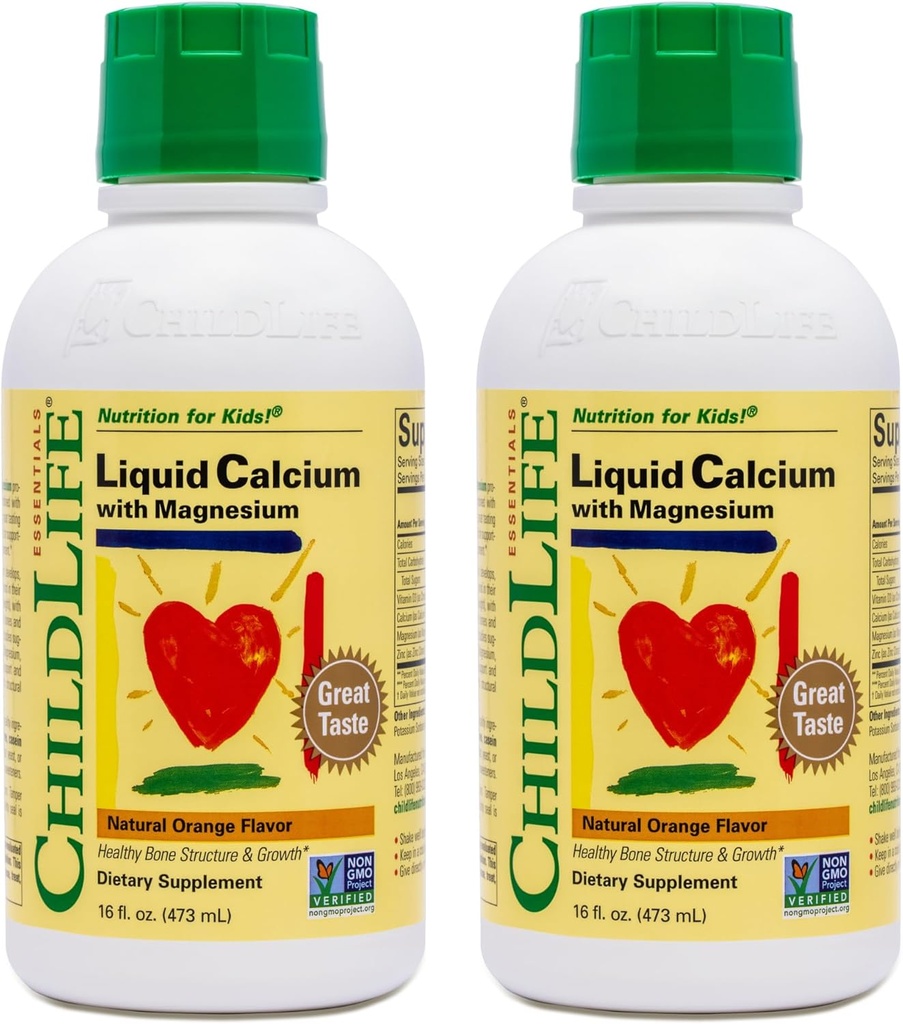 ChildLife Essentials Liquid Calcium Supplement for Kids - Baby Calcium with Magnesium, Zinc, and Vitamin D3 - Orange Flavor, 16 fl oz (2 Pack)