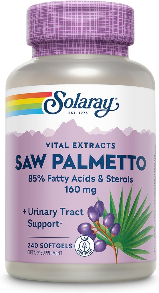 SOLARAY Saw Palmetto Extract - Prostate Health and Urinary Tract Support - 136 mg Λιπαρά Οξέα και στερόλες - Εργαστήριο Επαληθευμένο, 60-Day Εγγύηση Επιστροφής Χρημάτων (240 Μερίδες, 240 Softgels)