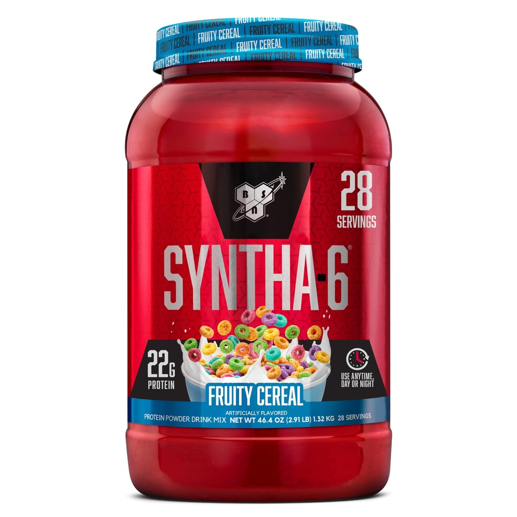 BSN SYNTHA-6 Premium Protein Powder with 6g of Fiber, Whey Isolate, Micellar Casein, Milk Protein Isolate, 5g of Fat, Fruity Cereal, 28 Servings, 2.91 Pound (Packaging May Vary)