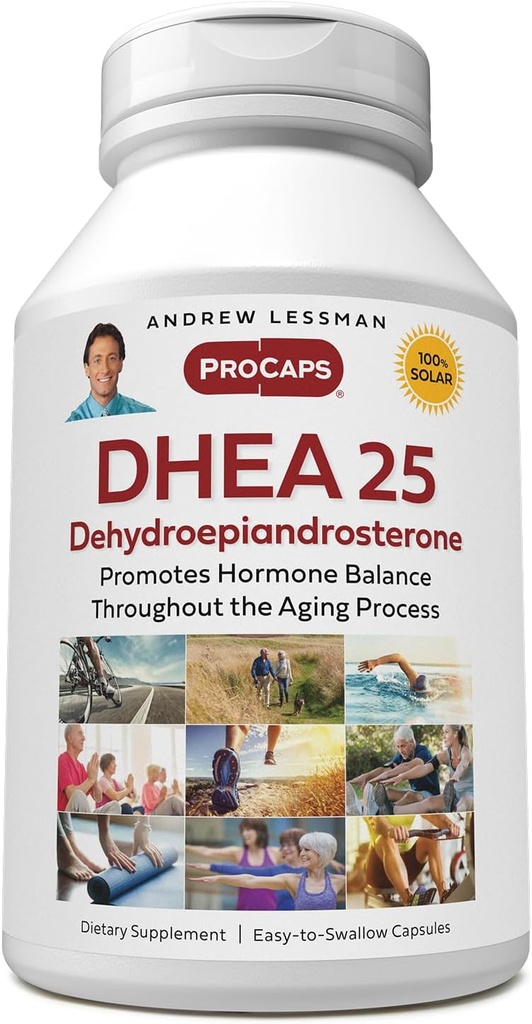 ANDREW LESSMAN DHEA 25 mg - 120 Κάψουλες - Η πιο άφθονα παραγόμενη ορμόνη στο σώμα-Dehydroepiandrosterone (DHEA). Υποστηρίζει υγιή σύνθεση ορμονών, Μεταβολισμός, Ισορροπία. Χωρίς πρόσθετα