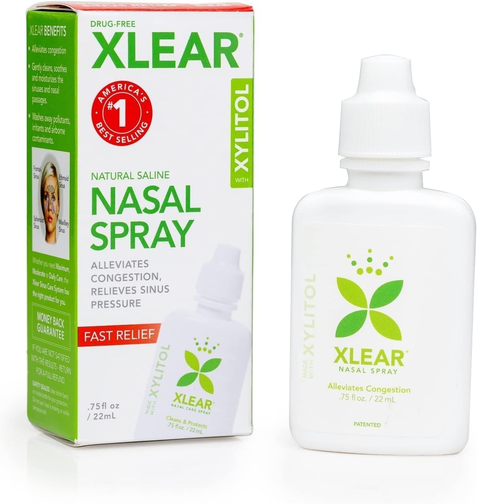 Xlear Natural Saline Nasal Spray with Xylitol, Nose Moisturizer for Kids and Adults, 0.75 fl oz (Pack of 1)