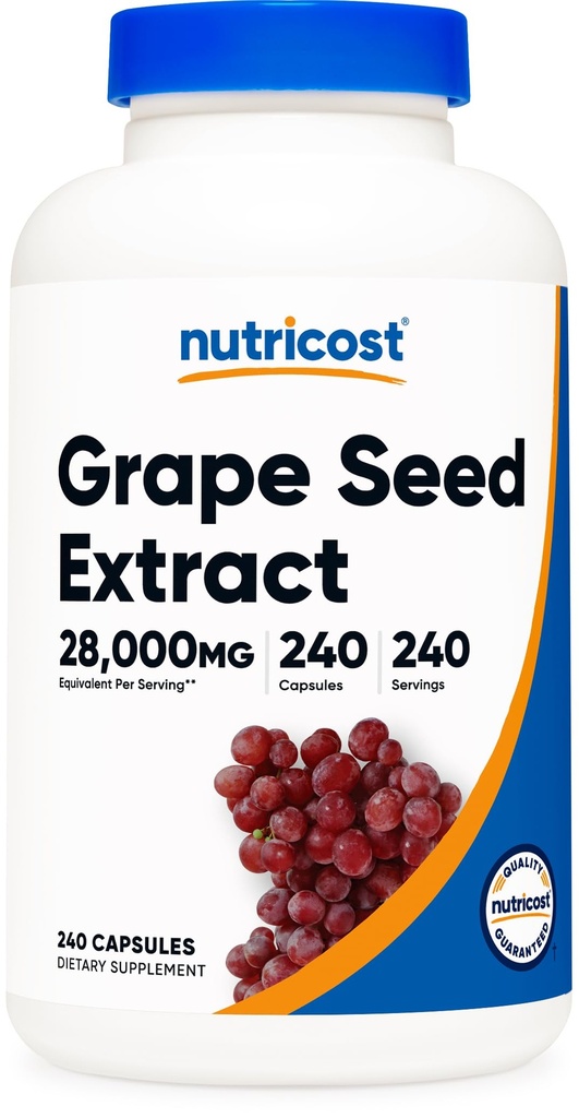 Εκχύλισμα Nutricost Grape Seed 28.000mg, 240 Capsule - Μη ΓΤΟ, Χωρίς γλουτένη, Φιλικά προς τους χορτοφάγους