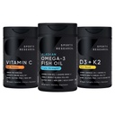 Sports Research 1250 mg Omega 3 Burpless Fish Oil - Wild Alaskan Pollock - (90 Count), High Potency Vegan Vitamin C 1000mg (240 Count) + Vegan 5000iu Vitamin D με 100mcg Mk7 Vitamin K (60 Count)