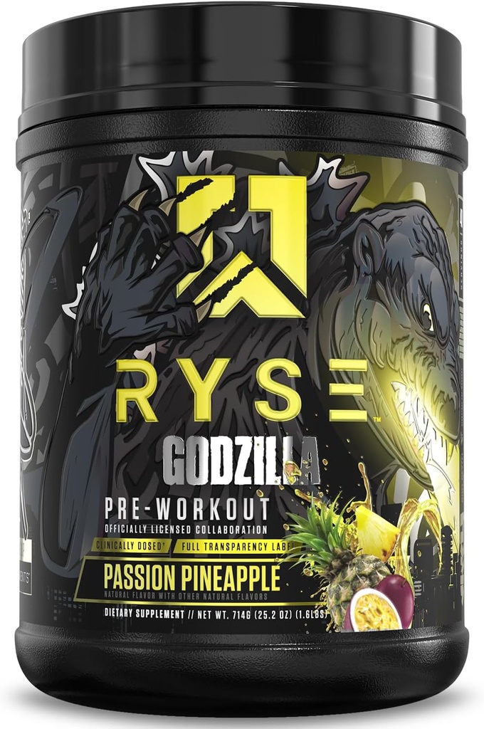 RYSE Godzilla X Noel Deyzel Pre Workout Powder - Πάθος Ανανάς - 400mg καφεΐνη, High Stim Pre-Women Pre-Women Workout για άνδρες και γυναίκες με κιτρουλίνη & Βήτα Αλανίνη - Ενέργεια, Αντλία & Εστίαση - 20/40 Υπηρεσίες