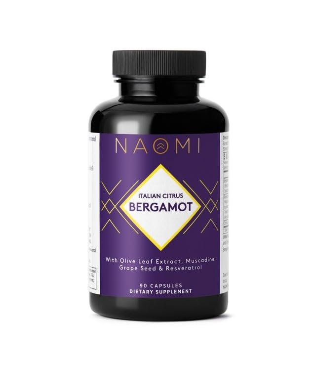 NAOMI Italian Citrus Bergamot 500mg with Resveratrol - Supports Healthy Cholesterol & Triglyceride Levels Already in Normal Range - Patented BergAmore® Extract, 7 Key Polyphenols, 30-Day Supply
