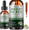 Soursop Graviola Liquid Drops with Sea Moss, Vitamins B6 & C, Zinc, Turmeric & Black Pepper - Φυσικό εκχύλισμα φύλλων Soursop για την υποστήριξη του ανοσοποιητικού - Vegan, Non-GMO, Gluten Free, 2 Fl Oz
