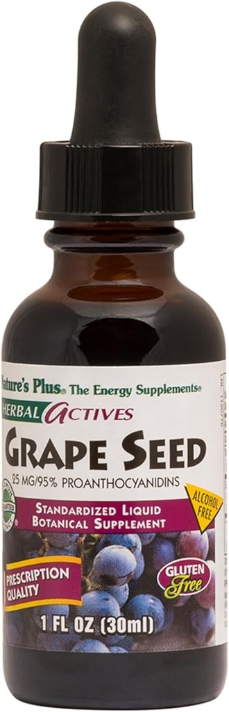 Natures Plus Herbal Actives Grape Seed 25 mg Liquid Suspension - Vegan Drops, 1 fl oz - Vegetarian, Gluten-Free - 30 Servings