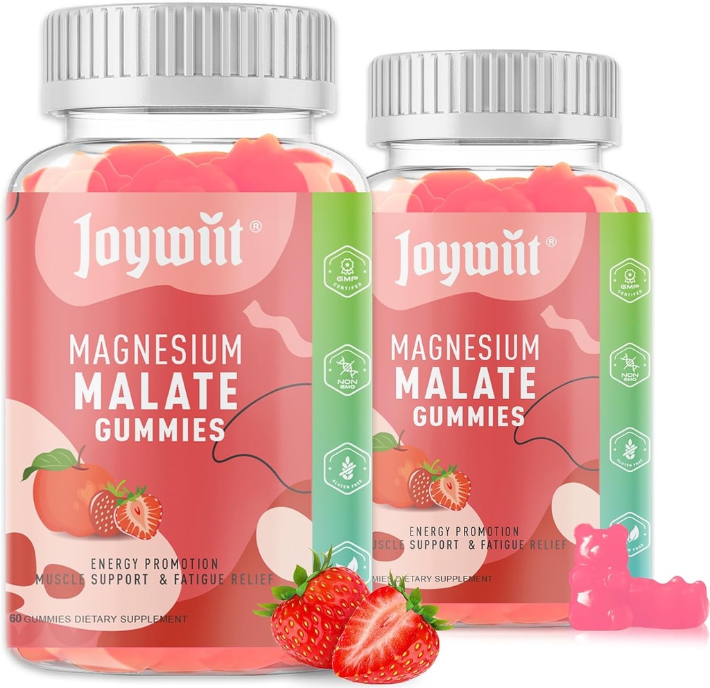 Magnesium Malate Gummies 1000mg | Magnesium Malate Supplement with L-Theanine, CoQ10 & Vitamin B6 | High Potency Stress Relief & Muscle Support | Non-GMO, Vegan, Gluten-Free | 120 Gummies