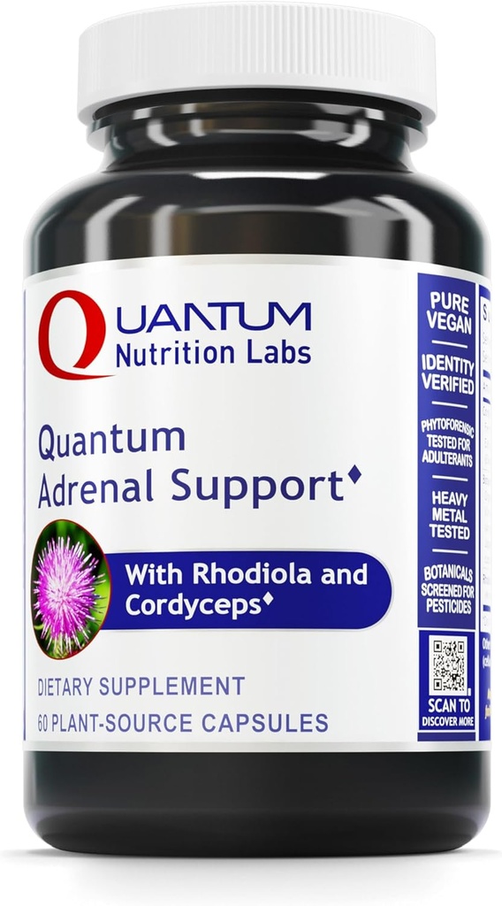 Quantum Nutrition Labs Quantum Adrenal Support- Adrenal Health Support Supplements, Support for Fatigue and Promote Calmness, Adrenal Gland Vitamins, Rhodiola Rosea, Organic - 60 Vegan Capsles