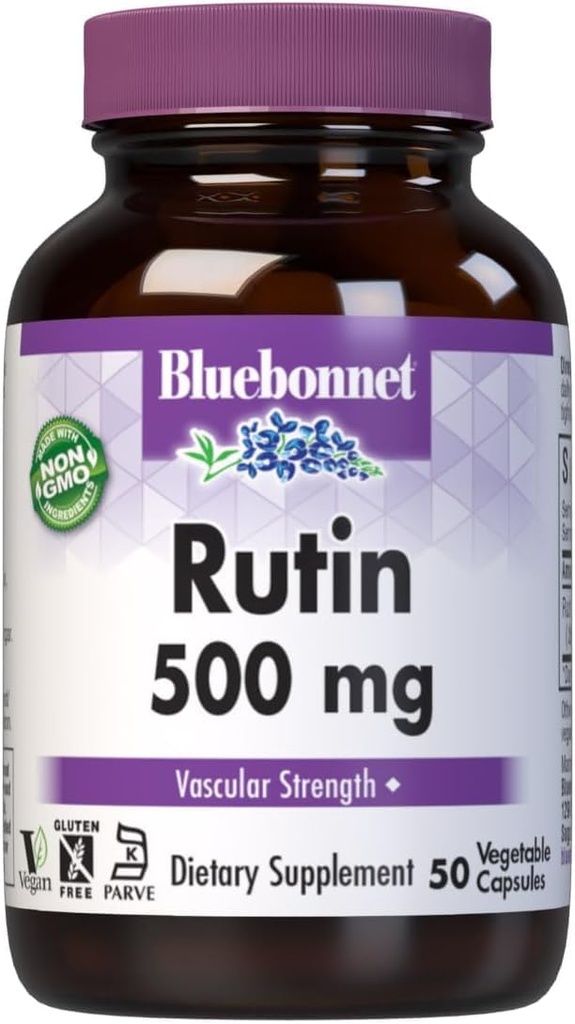 Bluebonnet Nutrition Rutin 500mg (Sophora Japonica) Αντιοξειδωτικό Βιοφλαβονοειδές για αγγειώδη υποστήριξη* Vegan, Χωρίς γλουτένη, Χωρίς σόγια - Συμπλήρωμα Ruτίνης με βάση φυτά - 50 κάψουλες λαχανικών
