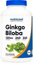 Nutricost Ginkgo Biloba 120mg, 240 κάψουλες - Extra Strength Ginkgo Biloba Extract - Χωρίς γλουτένη & μη ΓΤΟ