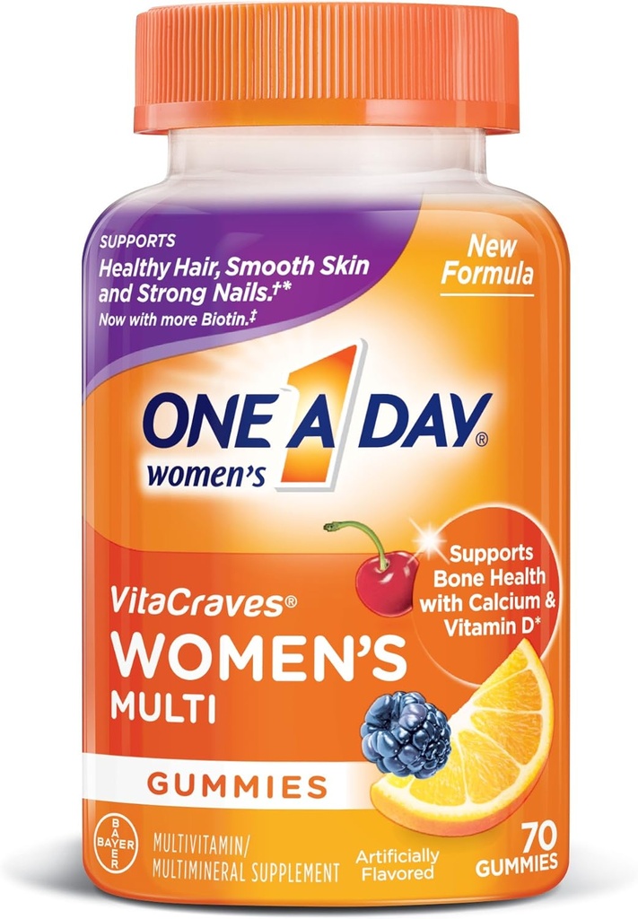 Μια μέρα VitaCraves γυναίκα Multivitamin Gummies, συμπλήρωμα με βιταμίνη Α, βιταμίνη C, βιταμίνη D, βιταμίνη Ε και ψευδάργυρο για την υποστήριξη της ανοσοποιητικής υγείας *, ασβέστιο & more, 70 μετρούν