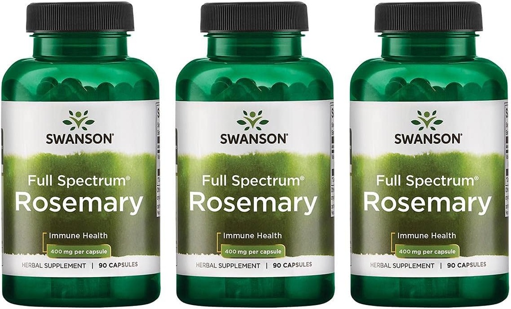 Swanson Full Spectrum Rosemary - συμπλήρωμα βοτάνων που προωθεί την υποστήριξη της ανοσοποιητικής υγείας - φυσική φόρμουλα για να βοηθήσει να υπερασπιστεί το σώμα & υποστήριξη Συνολική ευεξία - (90 κάψουλες, 400mg το καθένα) 3 Pack