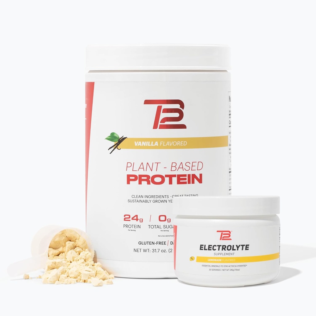 TB12 Plant Based Strength & Hydration Bundle (Vanilla Protein Powder & Lemonade Electrolytes), Support Muscle Recovery & Hydration, Dairy Free, Non-GMO, Soy-Free