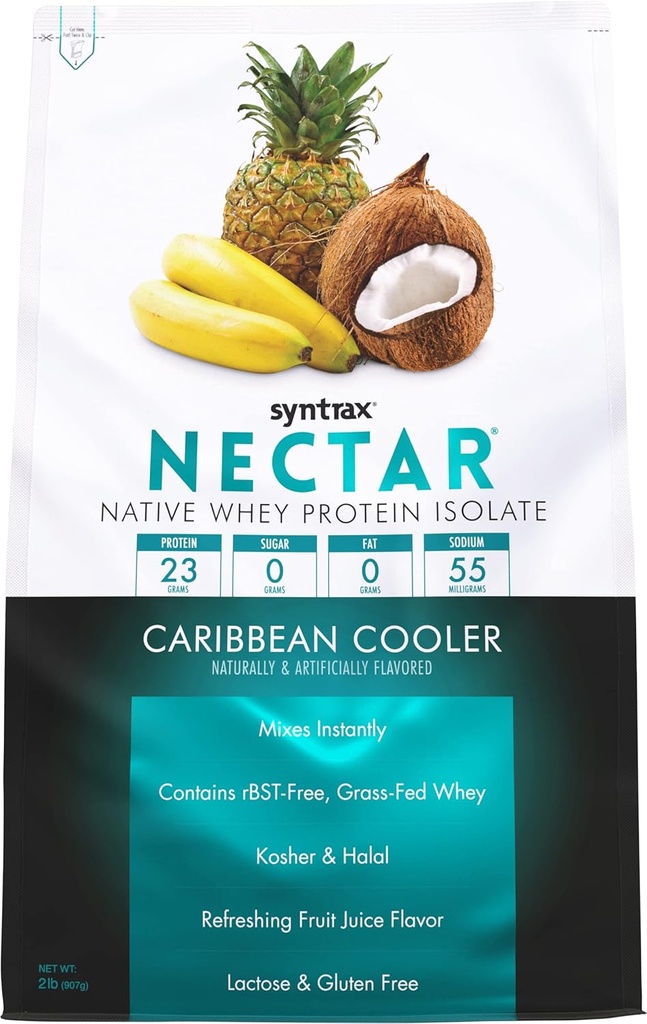 Syntrax Nutrition Nectar, 100% Whey Protein Isolate Powder, αναζωογονητικό άρωμα φρούτων, Caribbean Cooler, 2 lbs