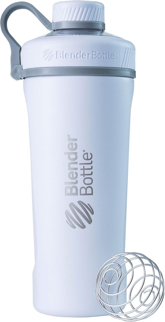 BlenderBottle Radian Shaker Κύπελλο μονωμένο από ανοξείδωτο χάλυβα μπουκάλι νερό με σύρμα Whisk, 26-Ounce, Matte Λευκό