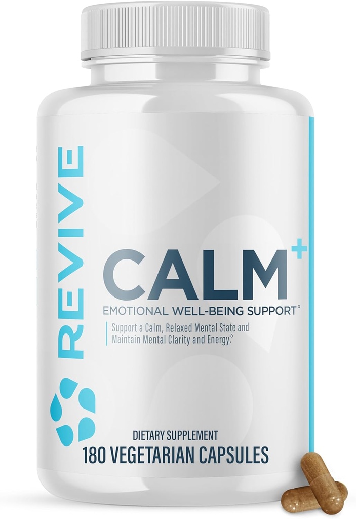 Revive MD Calm, Emational Well-Being Support Supplement - Διαχείριση Στρες για Άνδρες & Γυναίκες - Mood Enhancement Supplement Promotes Relaxation with L-Theanine, GABA & 5-HTP (180 Κάψουλες, 30 Υπηρεσίες)