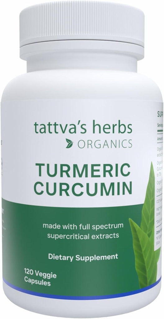 Βότανα Tattva's Turmeric Curcumin 500 mg, Βότανο συμπλήρωμα για Αντιοξειδωτική Υποστήριξη, Κουρκουμίνη Turmeric με Μαύρο Πιπέρι για Προχωρημένη Απορρόφηση, 1 Συσκευασία, 120 Κάψουλες Veggie