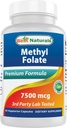 Best Naturals methyl folate 7500 mcg (7. 5mg) (Most Bio-διαθέσιμη) Κάψουλα Veggie - Υποστηρίζει Cell Formation Ανάπτυξη Λειτουργία, Εγκέφαλος, Μνήμη, Καρδιαγγειακή Υγεία, 60 Count