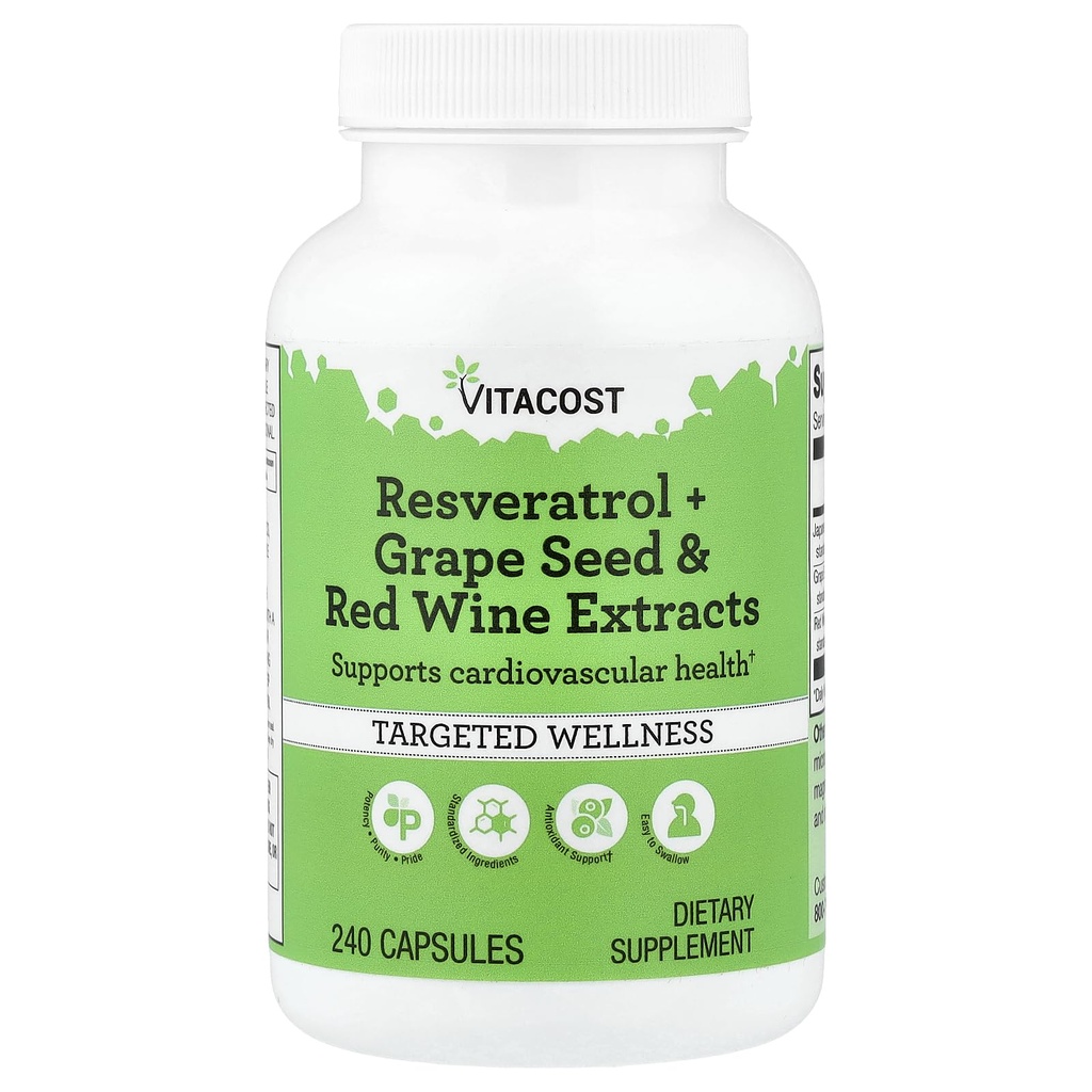 Vita cost Resveratrol + Σπόροι σταφυλιού & εκχύλισμα ερυθρού κρασιού -- 240 κάψουλες