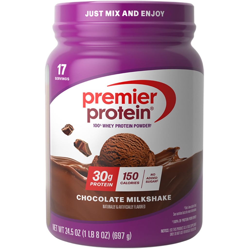 Premier Protein Powder, Chocolate Milkshake, 30g Protein, 1g Sugar, 100% πρωτεΐνη Whey, Keto Friendly, Χωρίς σόγια, Χωρίς γλουτένη, 24,5 oz (17 μερίδες)