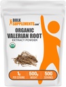 BulkSupplements.com Βιολογικό εκχύλισμα βαλεριάνας σκόνη - που προέρχεται από ρίζα Βαλεριάνας, συμπλήρωμα βοτάνων - Χωρίς γλουτένη, 1g ανά υπηρεσία, 500g (1.1 lbs) (πακέτο του 1)