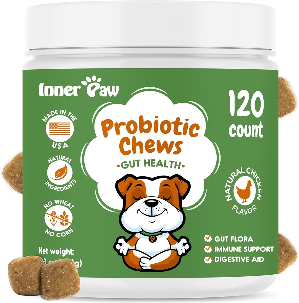 Εσωτερικά Paw Probiotics για σκύλους, Digestive Ένζυμα & Prebiotic Formula για την υγεία των ούρων, Probiotics σκύλου για τη διάρροια, Bowel & ανοσοποιητική υποστήριξη, κοτόπουλο άρωμα, 120 μαλακά μάσημα
